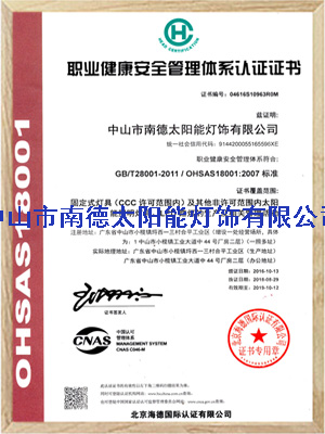 BG大游真人职业健康安全管理体系认证证书